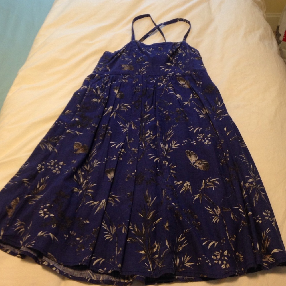 Gap Criss Cross Navy Leaf & Butterfly Print Dress